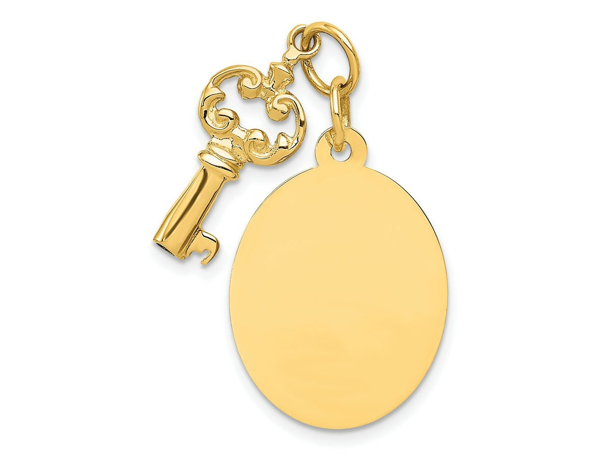 FJC Finejewelers 14 kt Yellow Gold Polished Engraveable Disc and Key Charm 30 x 16 mm