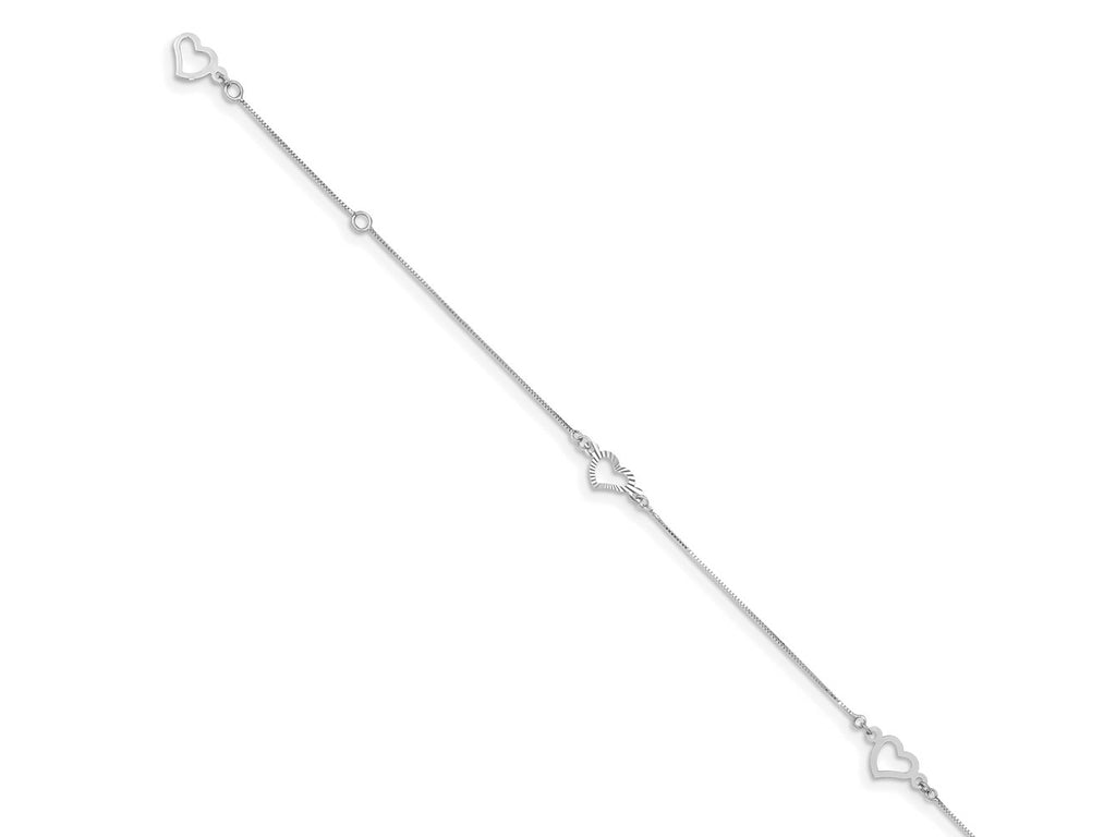 FJC Finejewelers 14 kt White Gold Bright Cut 1mm Box Fancy Heart 9 in Plus 1 in ext. Anklet