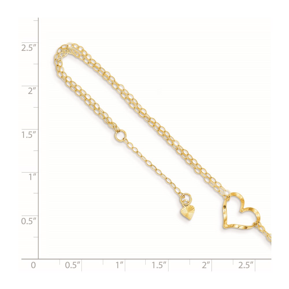FJC Finejewelers 14 kt Yellow Gold Cable Double Strand Heart 10in Plus 1in ext. Anklet 10 Inches x 11 mm