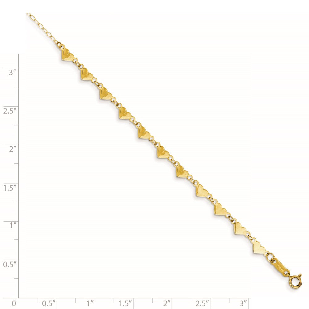 FJC Finejewelers 14 kt Yellow Gold Oval Link Chain with Hearts 10in Plus 1in Ext Anklet 10 Inches x 4 mm