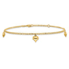 FJC Finejewelers 14 kt Yellow Gold Curb Polished 3 Puffed Heart 9in Plus 1in ext Anklet 9 Inches x 9 mm