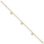 FJC Finejewelers 14 kt Yellow Gold Curb Polished 3 Puffed Heart 9in Plus 1in ext Anklet 9 Inches x 9 mm