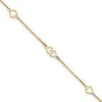 FJC Finejewelers 14 kt Yellow Gold Cable Polished Hearts 9in Plus 1 in ext. Anklet 9 Inches x 9 mm