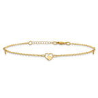 FJC Finejewelers 14 kt Yellow Gold Cable Polished Heart 9in Plus 1in ext Anklet 9 Inches x 1 mm