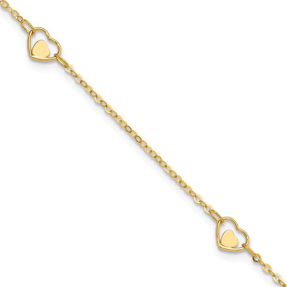 FJC Finejewelers 14 kt Yellow Gold Cable Polished Heart 9in Plus 1in ext Anklet 9 Inches x 1 mm