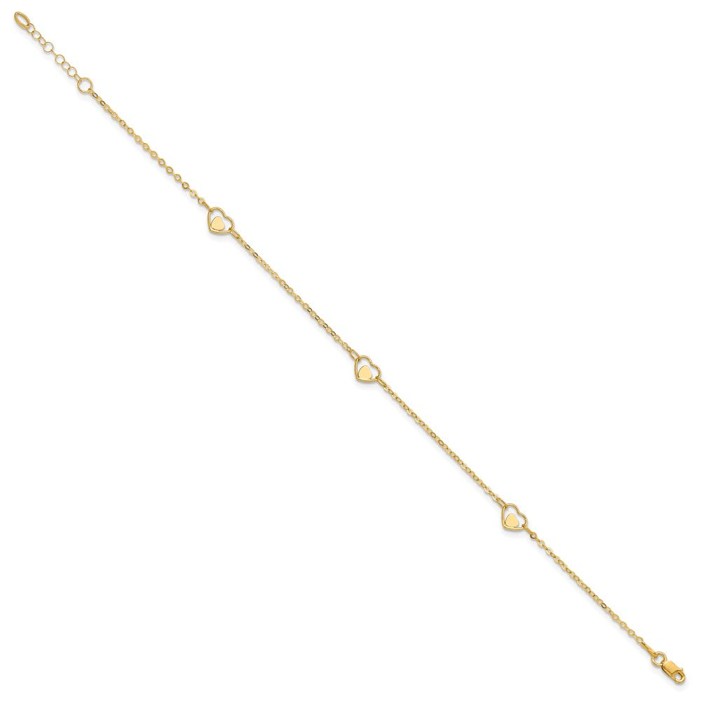 FJC Finejewelers 14 kt Yellow Gold Cable Polished Heart 9in Plus 1in ext Anklet 9 Inches x 1 mm