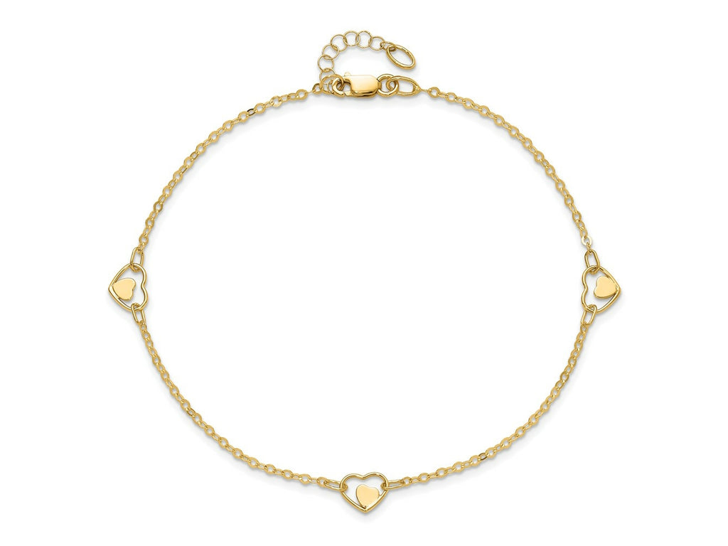 FJC Finejewelers 14 kt Yellow Gold Cable Polished Heart 9in Plus 1in ext Anklet 9 Inches x 1 mm
