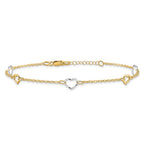 FJC Finejewelers 14 kt Two Tone Gold Cable Polished Heart 9in Plus 1in ext Anklet 9 Inches x 8 mm