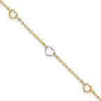 FJC Finejewelers 14 kt Two Tone Gold Cable Polished Heart 9in Plus 1in ext Anklet 9 Inches x 8 mm