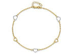 FJC Finejewelers 14 kt Two Tone Gold Cable Polished Heart 9in Plus 1in ext Anklet 9 Inches x 8 mm