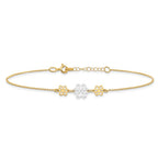FJC Finejewelers 14 kt Two Tone Gold Cable Polished Three Flower 9in Plus 1in ext Anklet 9 Inches x 24 mm
