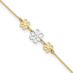 FJC Finejewelers 14 kt Two Tone Gold Cable Polished Three Flower 9in Plus 1in ext Anklet 9 Inches x 24 mm