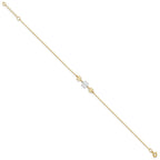 FJC Finejewelers 14 kt Two Tone Gold Cable Polished Three Flower 9in Plus 1in ext Anklet 9 Inches x 24 mm