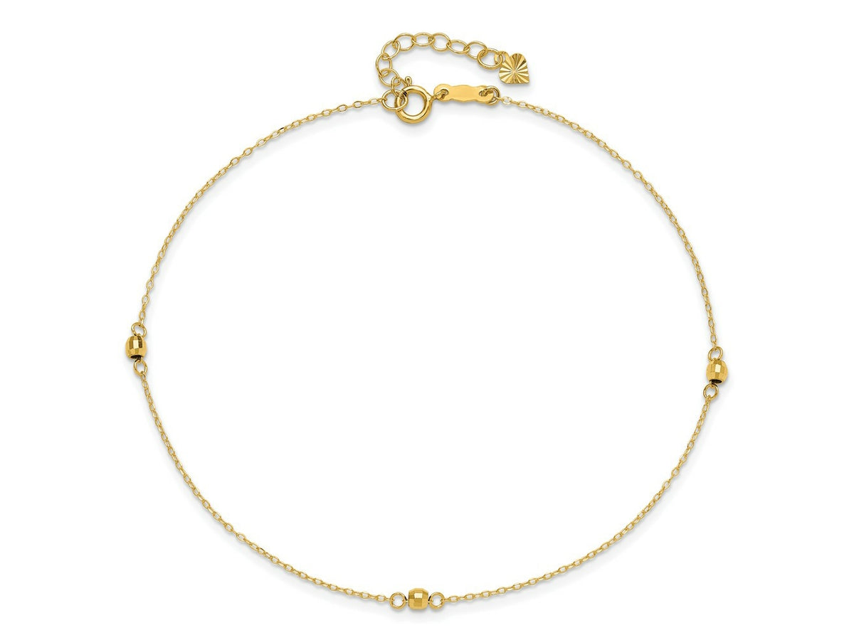 FJC Finejewelers 14 kt Yellow Gold Cable Mirror Beads 9in Plus 1in Ext Anklet 9 Inches x 0 mm