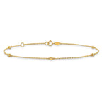 FJC Finejewelers 14 kt Yellow Gold Cable Polished CZ 5 Station 9in with 1 in ext. Anklet 9 Inches x 2 mm