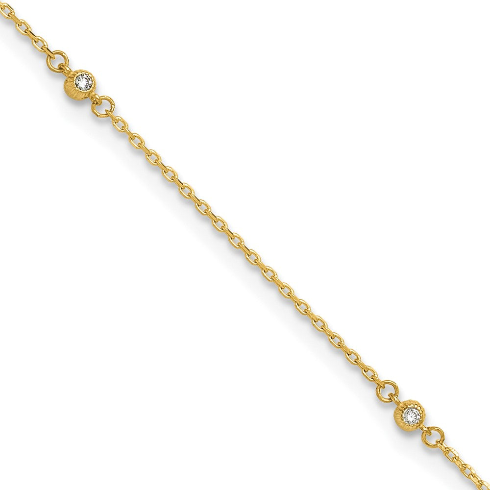 FJC Finejewelers 14 kt Yellow Gold Cable Polished CZ 5 Station 9in with 1 in ext. Anklet 9 Inches x 2 mm