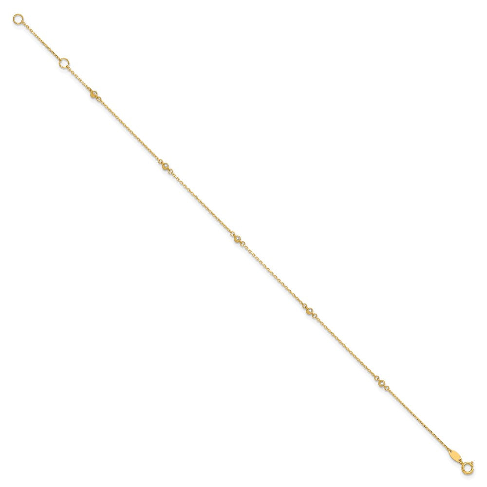 FJC Finejewelers 14 kt Yellow Gold Cable Polished CZ 5 Station 9in with 1 in ext. Anklet 9 Inches x 2 mm