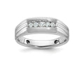 FJC Finejewelers 14 kt White Gold Men's Satin/Grooved 5-Stone Lab Grown Diamonds Ring 7 mm