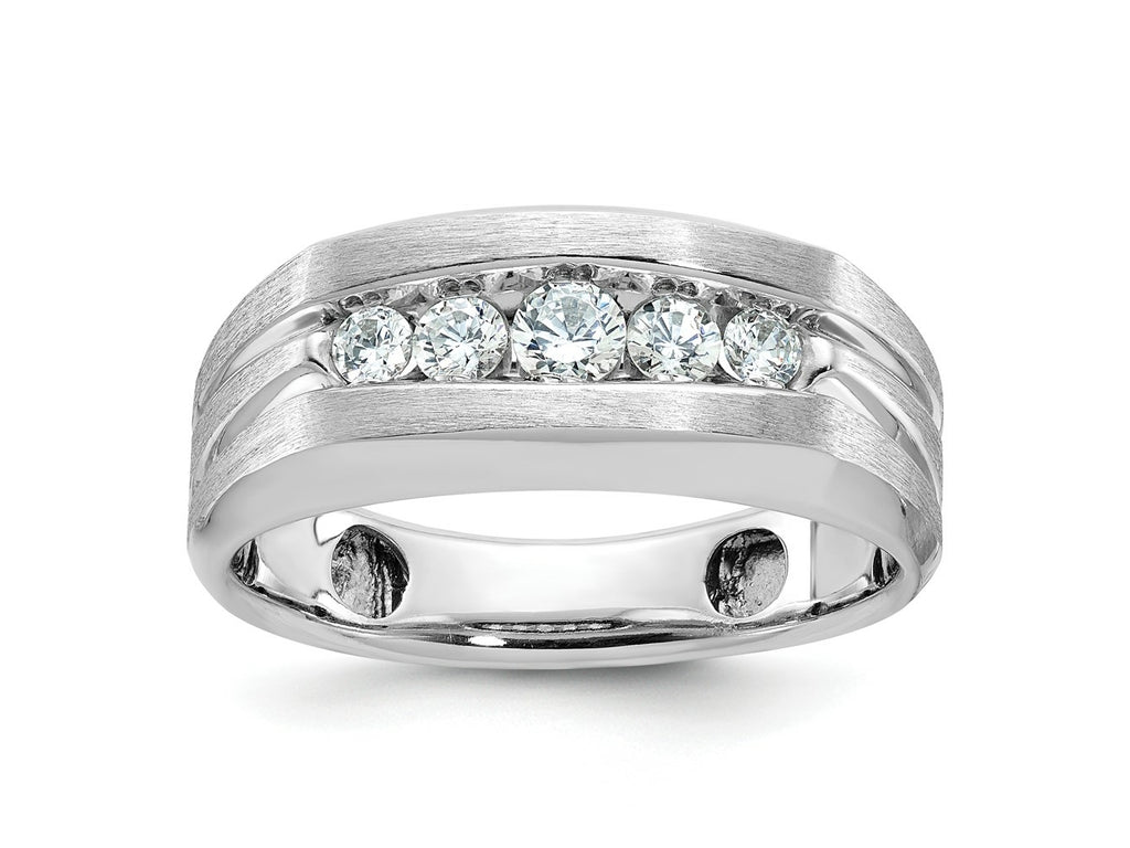 FJC Finejewelers 14 kt White Gold Men's Polished and Brushed 5-Stone Lab Grown Diamonds Ring 9 mm