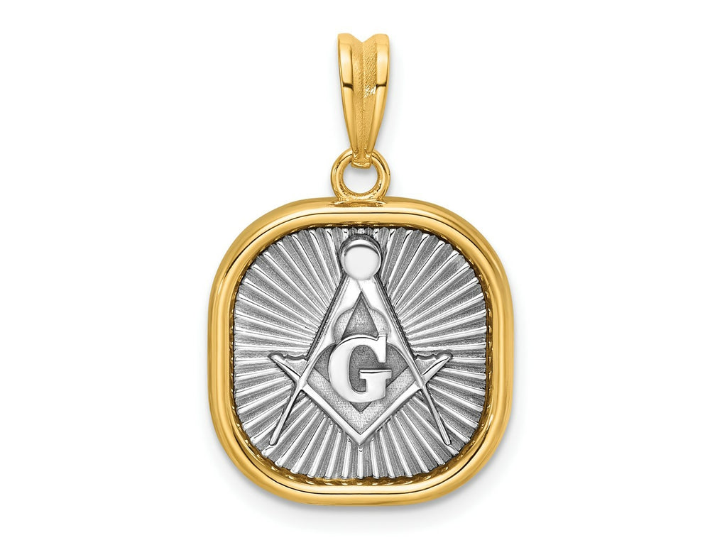 FJC Finejewelers 14 kt Two Tone Gold Polished Square Masonic Compass Charm 25 x 16 mm