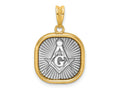 FJC Finejewelers 14 kt Two Tone Gold Polished Square Masonic Compass Charm 25 x 16 mm