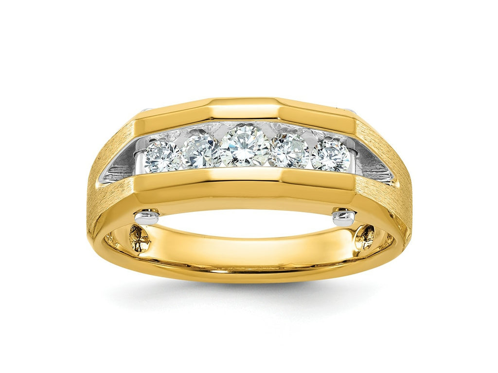 FJC Finejewelers 14 kt Two Tone Gold Men's Polished and Satin 5-Stone Lab Grown Diamonds Ring 7 mm