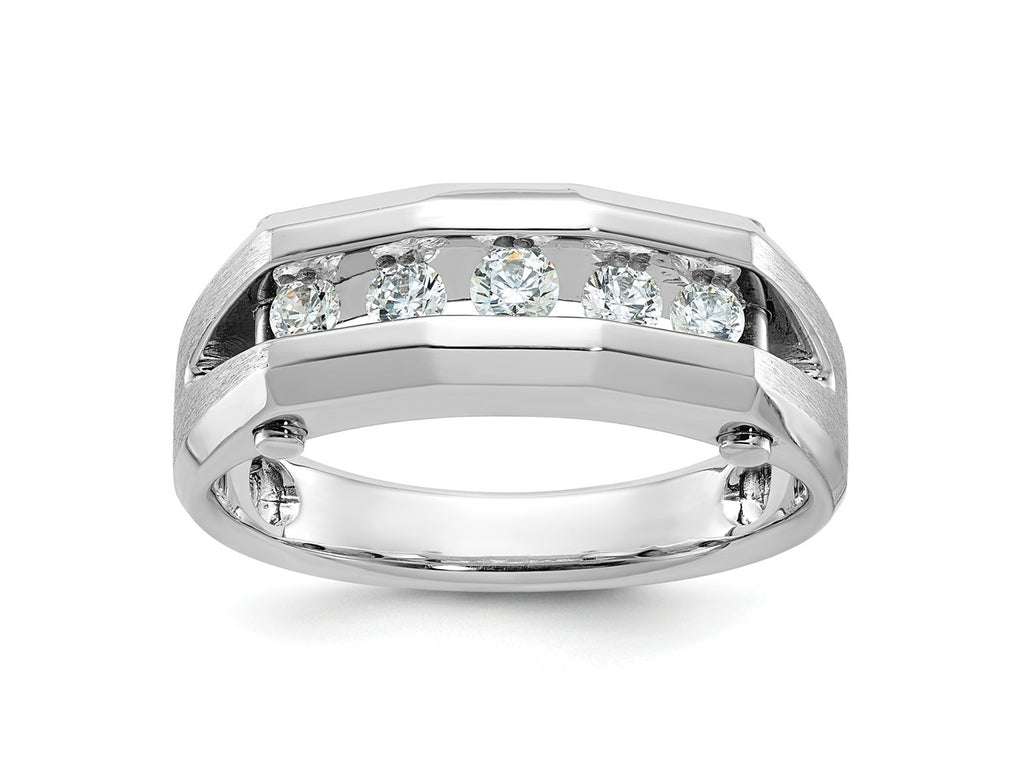 FJC Finejewelers 14 kt White Gold Men's Polished and Satin 5-Stone Lab Grown Diamonds Ring 8 mm