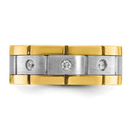 FJC Finejewelers 14 kt Two Tone Gold Men's Satin and Grooved 3-Stone Lab Grown Diamonds Ring 8 mm