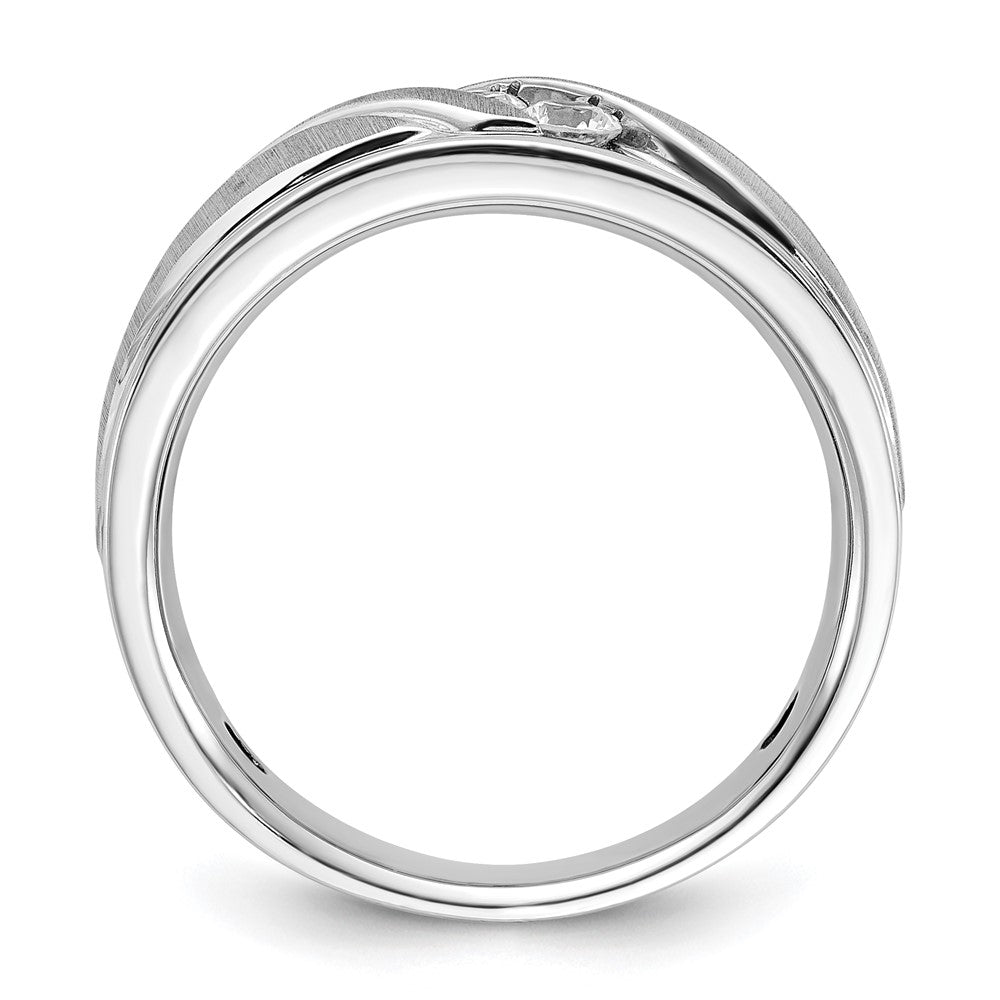 FJC Finejewelers 14 kt White Gold Men's Satin and Grooved 3-Stone Lab Grown Diamonds Ring 8 mm