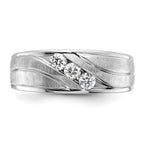 FJC Finejewelers 14 kt White Gold Men's Satin and Grooved 3-Stone Lab Grown Diamonds Ring 8 mm