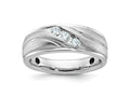 FJC Finejewelers 14 kt White Gold Men's Satin and Grooved 3-Stone Lab Grown Diamonds Ring 8 mm