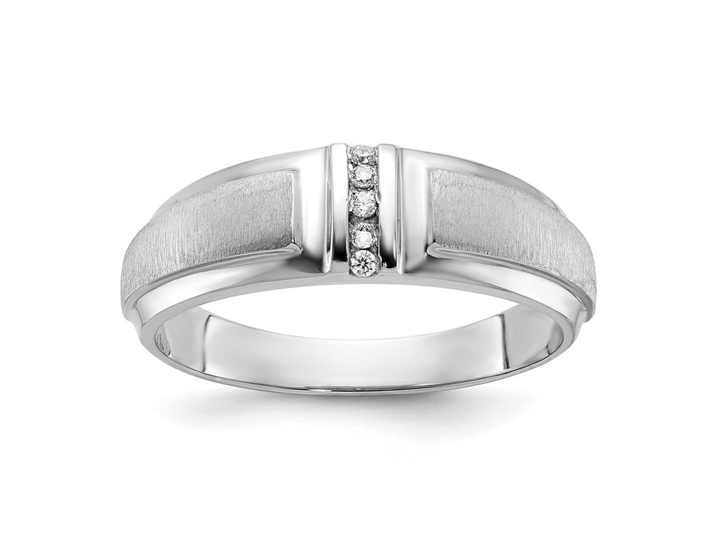 FJC Finejewelers 14 kt White Gold Men's Polished and Satin 3-Stone Lab Grown Diamonds Ring 6 mm