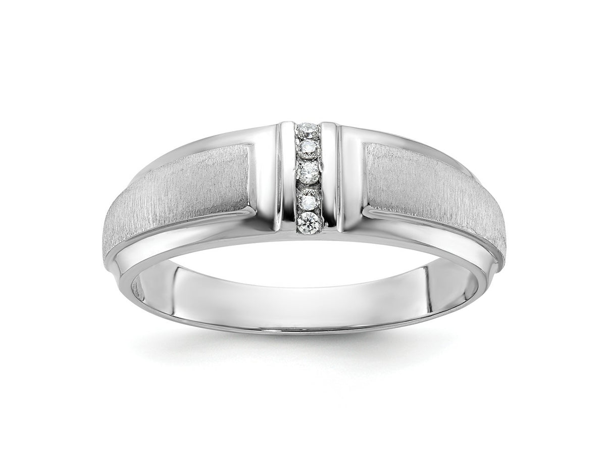 FJC Finejewelers 14 kt White Gold Men's Polished and Satin 3-Stone Lab Grown Diamonds Ring 6 mm