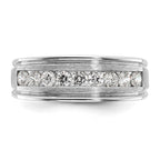 FJC Finejewelers 14 kt White Gold Men's Polished Brushed Grooved Lab Grown Diamonds Ring 7 mm