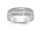 FJC Finejewelers 14 kt White Gold Men's Polished Brushed Grooved Lab Grown Diamonds Ring 7 mm