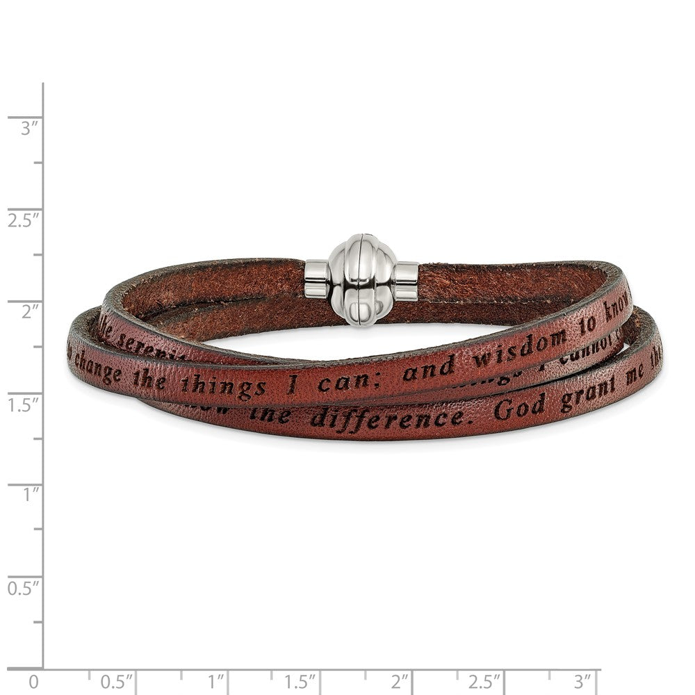 FJC Finejewelers Stainless Steel Serenity Prayer Brown Leather Wrap 22.25 Inch Bracelet 22.25 Inches x 5 mm