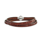 FJC Finejewelers Stainless Steel Serenity Prayer Brown Leather Wrap 22.25 Inch Bracelet 22.25 Inches x 5 mm