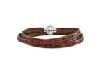FJC Finejewelers Stainless Steel Serenity Prayer Brown Leather Wrap 22.25 Inch Bracelet 22.25 Inches x 5 mm
