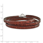 FJC Finejewelers Stainless Steel Lord's Prayer Brown Leather Wrap 22.25 Inch Bracelet 22.5 Inches x 5 mm