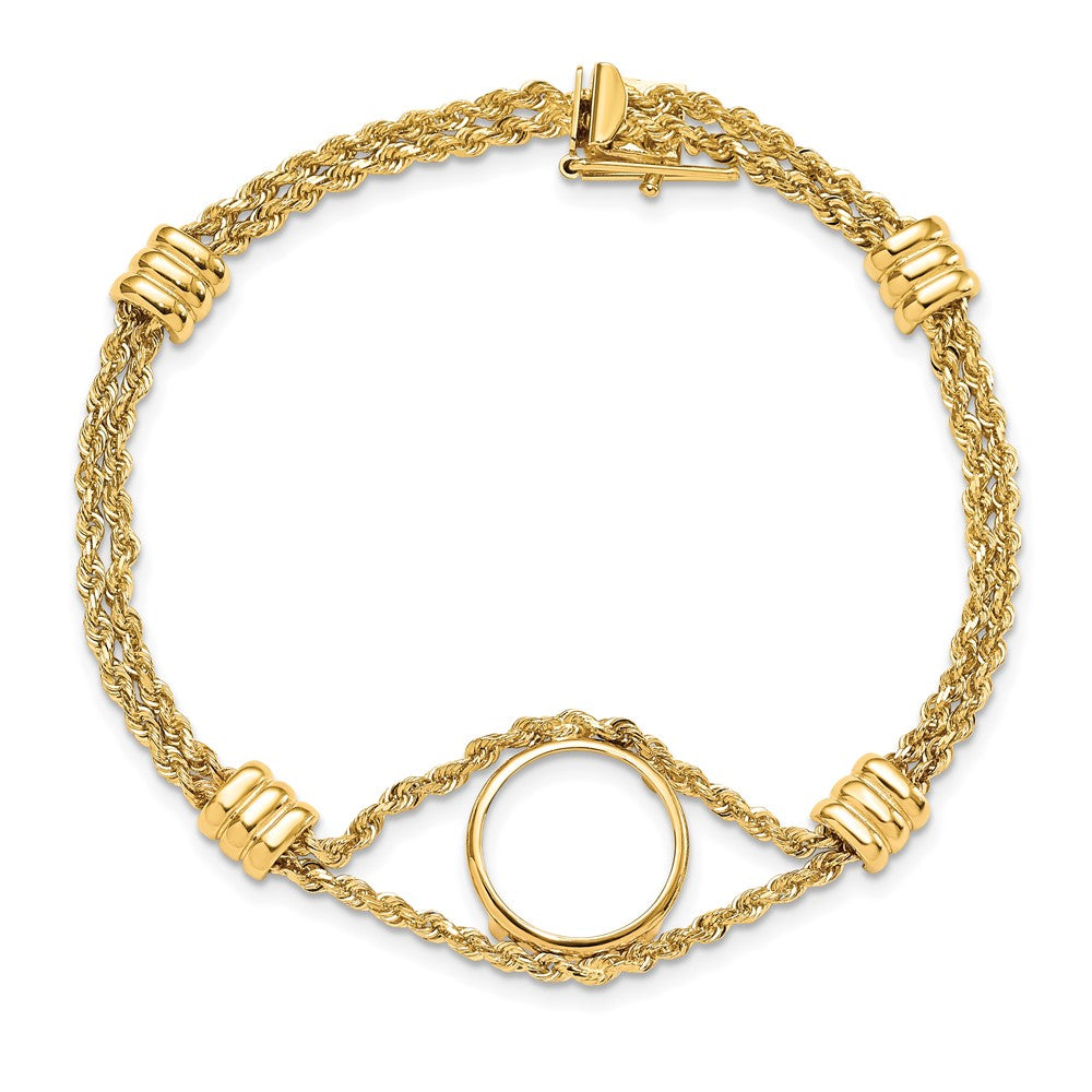 FJC Finejewelers 14 kt Yellow Gold Coin Holder Rope Chain with 4 Stations 14.0mm Prong Coin Bezel Bracelet 7.25 Inches x