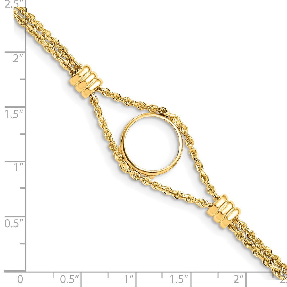 FJC Finejewelers 14 kt Yellow Gold Coin Holder Rope Chain with 4 Stations 14.0mm Prong Coin Bezel Bracelet 7.25 Inches x