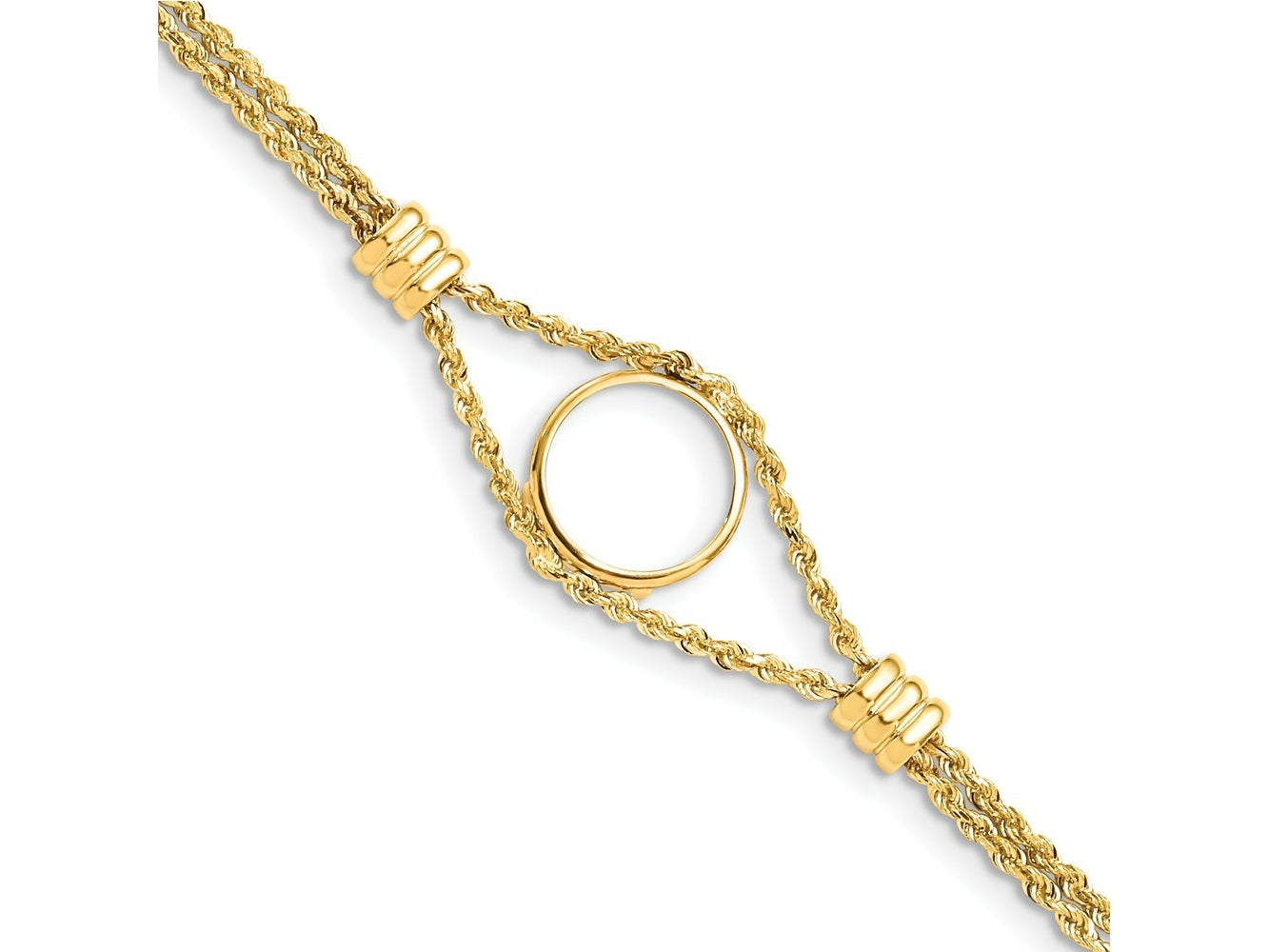 FJC Finejewelers 14 kt Yellow Gold Coin Holder Rope Chain with 4 Stations 14.0mm Prong Coin Bezel Bracelet 7.25 Inches x