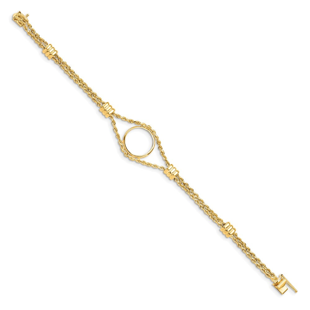 FJC Finejewelers 14 kt Yellow Gold Rope Chain with 4 Stations 15.0mm Prong Coin Bezel Bracelet 7.25 Inches x 19.7 mm