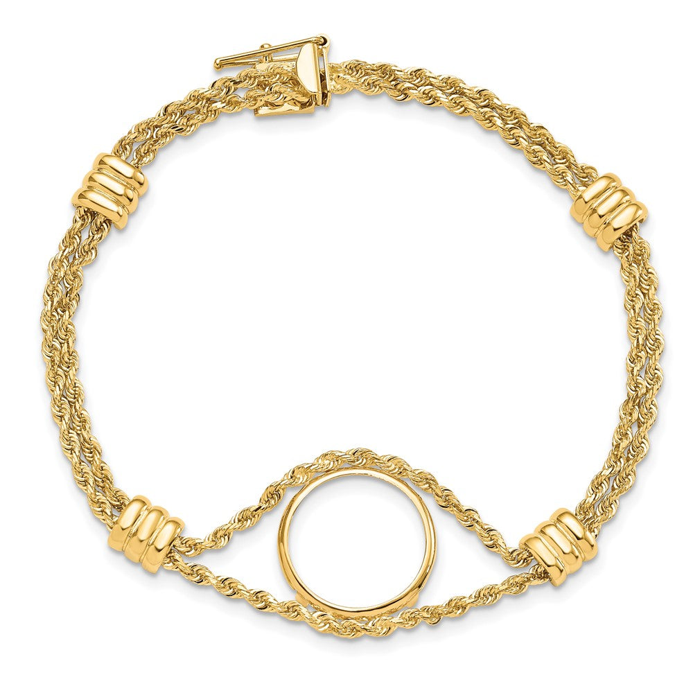 FJC Finejewelers 14 kt Yellow Gold Rope Chain with 4 Stations 15.0mm Prong Coin Bezel Bracelet 7.25 Inches x 19.7 mm