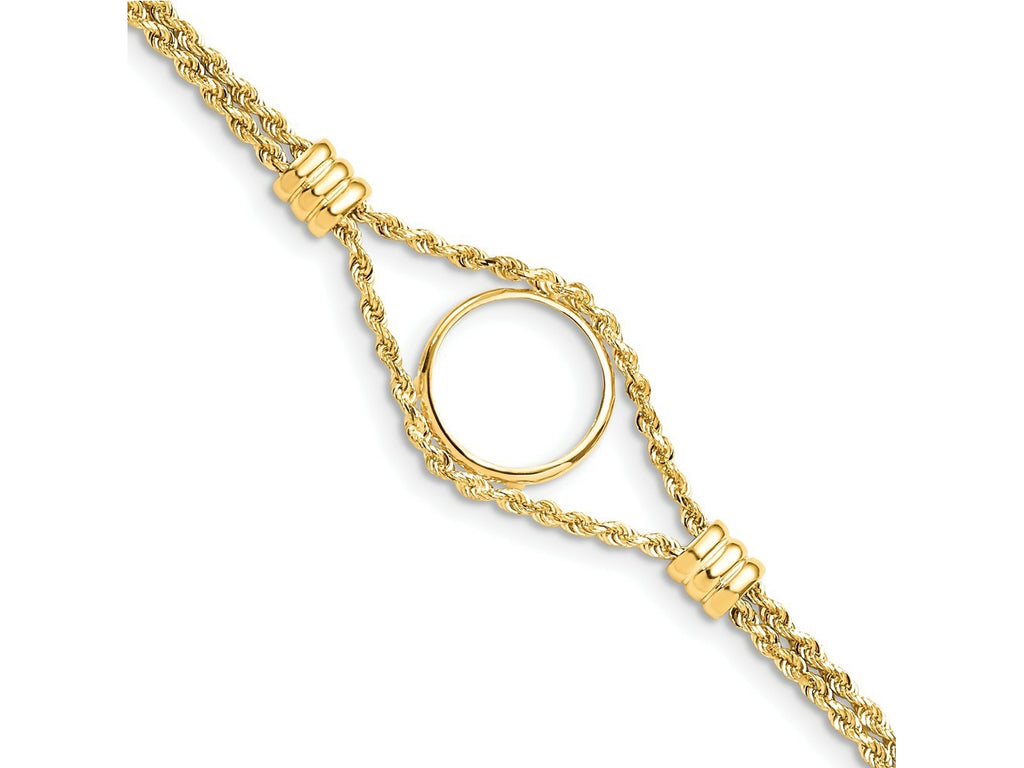 FJC Finejewelers 14 kt Yellow Gold Rope Chain with 4 Stations 15.0mm Prong Coin Bezel Bracelet 7.25 Inches x 19.7 mm
