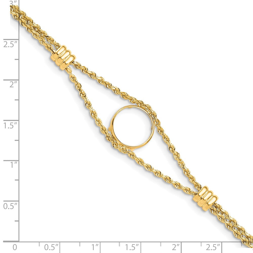 FJC Finejewelers 14 kt Yellow Gold Rope Chain with 2 Stations 13.0mm Prong Coin Bezel Bracelet 7.25 Inches x 17.8 mm