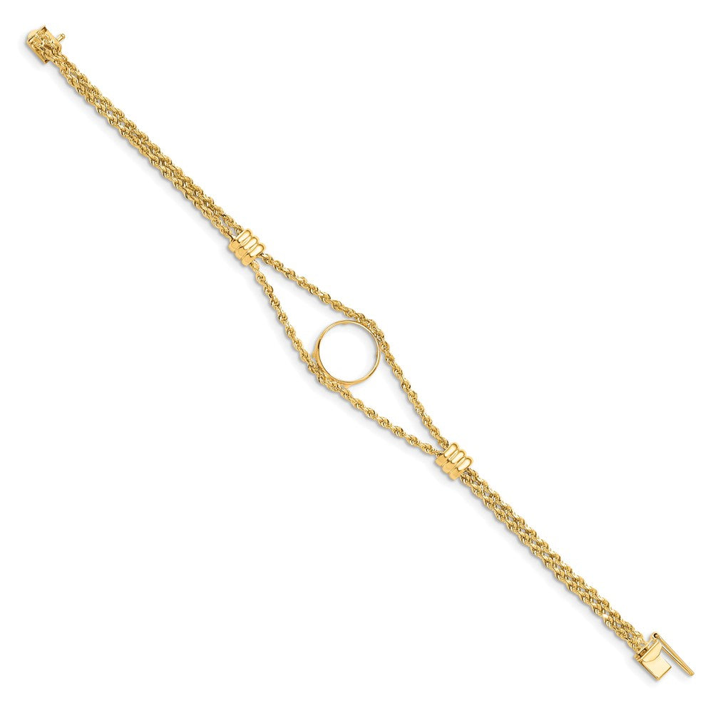 FJC Finejewelers 14 kt Yellow Gold Rope Chain with 2 Stations 13.0mm Prong Coin Bezel Bracelet 7.25 Inches x 17.8 mm