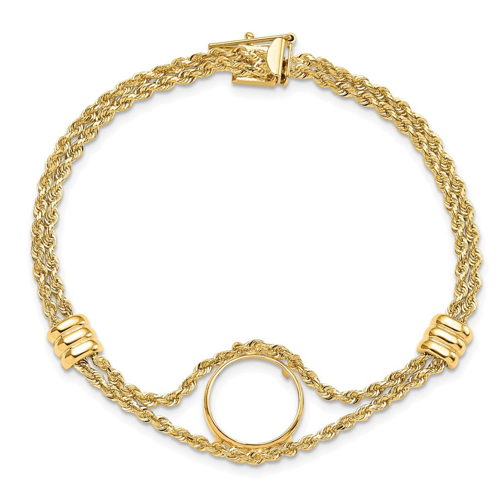 FJC Finejewelers 14 kt Yellow Gold Rope Chain with 2 Stations 13.0mm Prong Coin Bezel Bracelet 7.25 Inches x 17.8 mm
