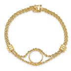 FJC Finejewelers 14 kt Yellow Gold Rope Chain with 2 Stations 13.0mm Prong Coin Bezel Bracelet 7.25 Inches x 17.8 mm