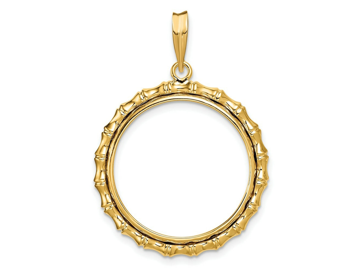 FJC Finejewelers 14 kt Yellow Gold Polished Bamboo 22.0mm Prong Coin Bezel Pendant
